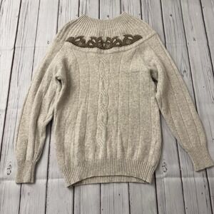 Baroni Made in Italy Wool Blend Sweater Beige Cable Knit Embroidered Size‎ Small